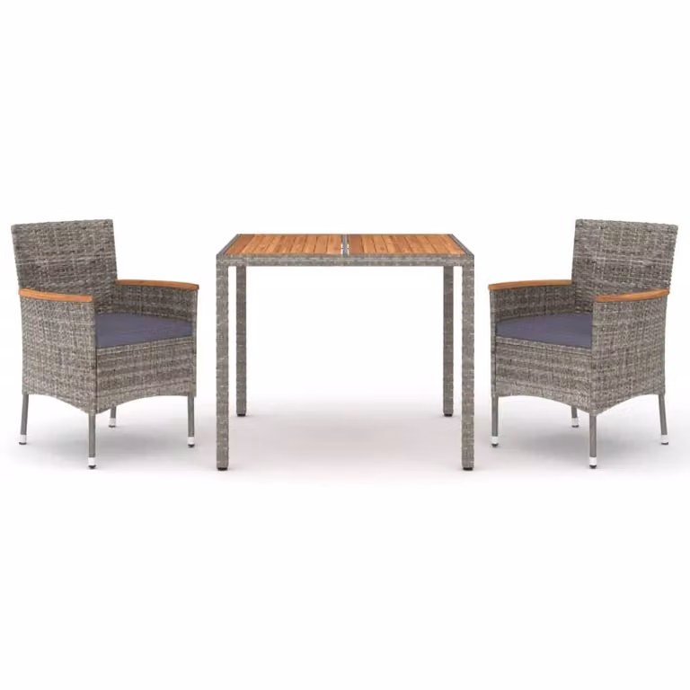 Set da Pranzo da Giardino 3 pz con Cuscini in Polyrattan Grigio