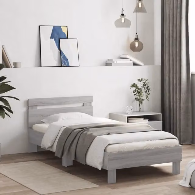 Letto con testiera Sonoma grigio vidaXL in legno multistrato L/P/H: 90 x 200 cm