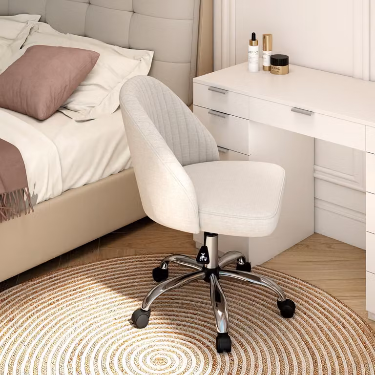 Sedia da ufficio moderna Costway senza braccioli con schienale curvo e altezza regolabile, Beige