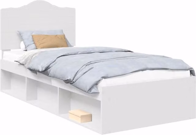 Letto singolo Design In in pino massello laccato bianco con doghe in legno L: 75 cm, P: 196 cm, H: 78 cm