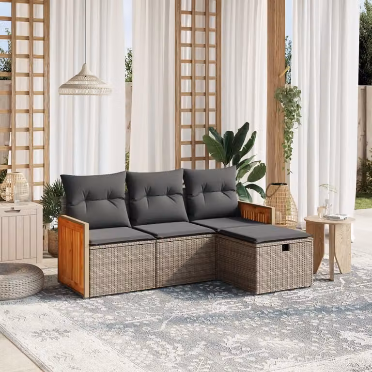 Maison Exclusive - Set da giardino 4 pezzi con cuscini Grigio Poly Rattan