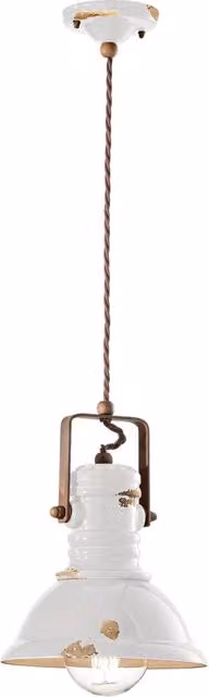 Lampadario Industrial Ferro E Ceramica Vintage Bianco 1 Luce E27 23Cm