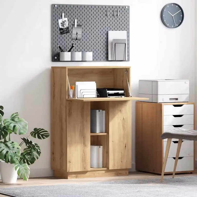 Scrivania da ufficio minimalista in legno color rovere marrone L: 71,5 cm, P: 31,5 cm, H: 106,5 cm