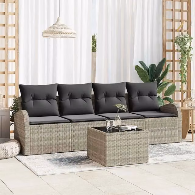 Set Divano da Giardino 5 pz-Sofa da Giardino-Divanetto da esterno Grigio chiaro e grigio scuro 693980