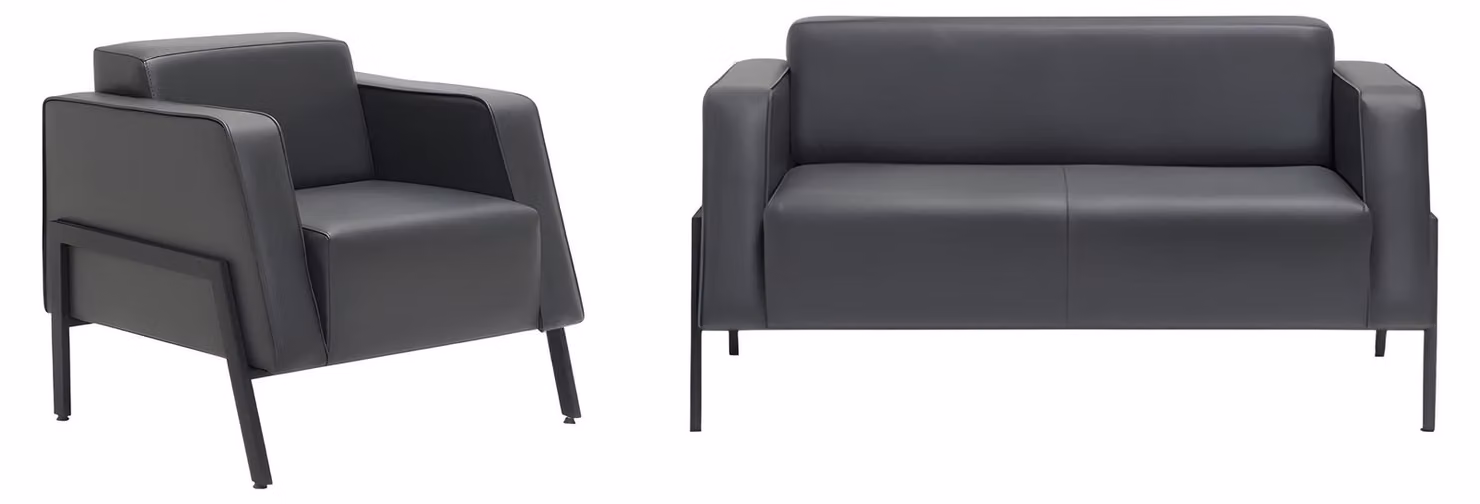 Schwarze Couchgarnitur Designer Leder 2-Sitzer 2x Luxus Sessel