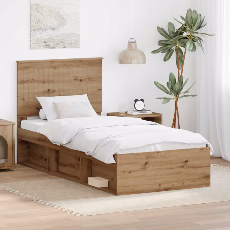 Struttura del letto vidaXL in legno di pino color marrone con doghe fisse, L/P/H: 90 x 200 x 210 cm