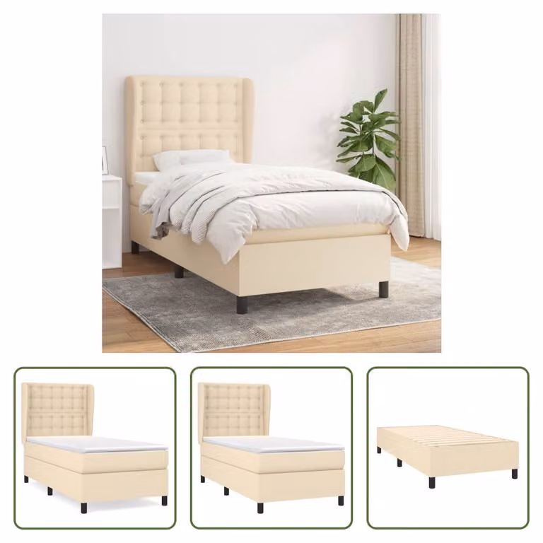 The Living Store Letto a molle insacchettate con materasso crema 80x200 cm in tessuto