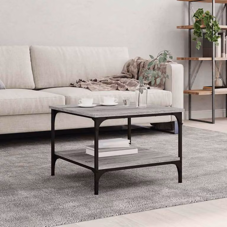 vidaXL Tavolino da Salotto Moderno Grigio in Legno e Metallo L/P/H: 55 x 55 x 40 cm