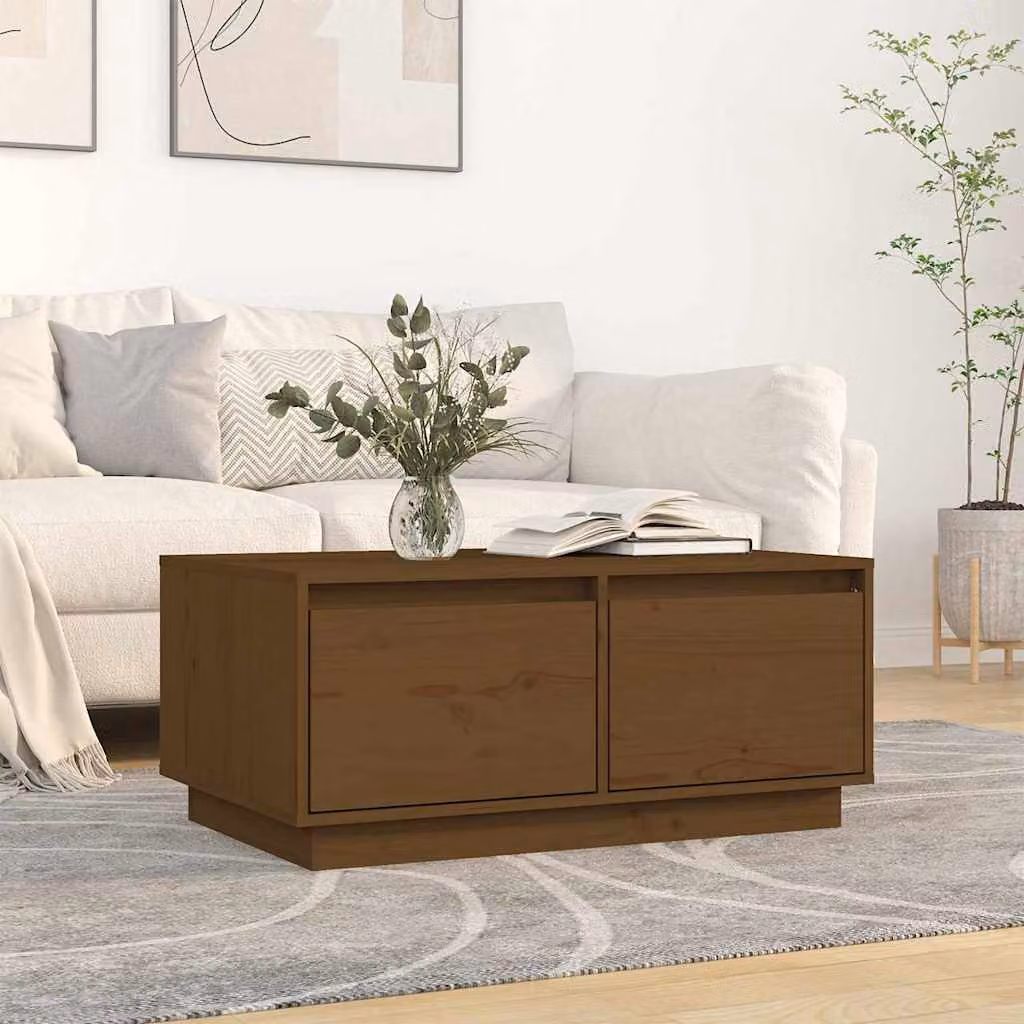 vidaXL Tavolino da Salotto in Legno di Pino Massello Marrone Rustico L: 80 cm, P: 50 cm, H: 35 cm