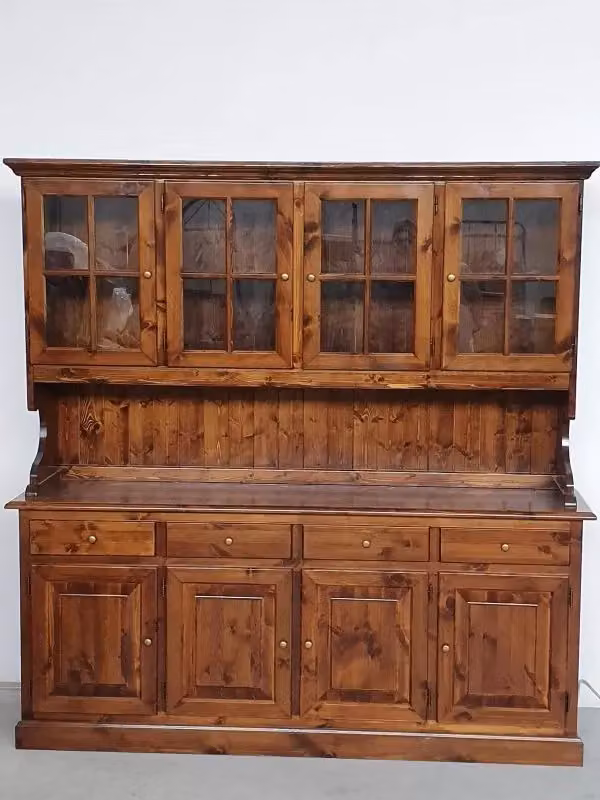 Cristalliera 4 porte in pino massello stile country MOBILI 2G marrone con ante in vetro L: 192 cm, P: 43 cm, H: 195 cm – 2