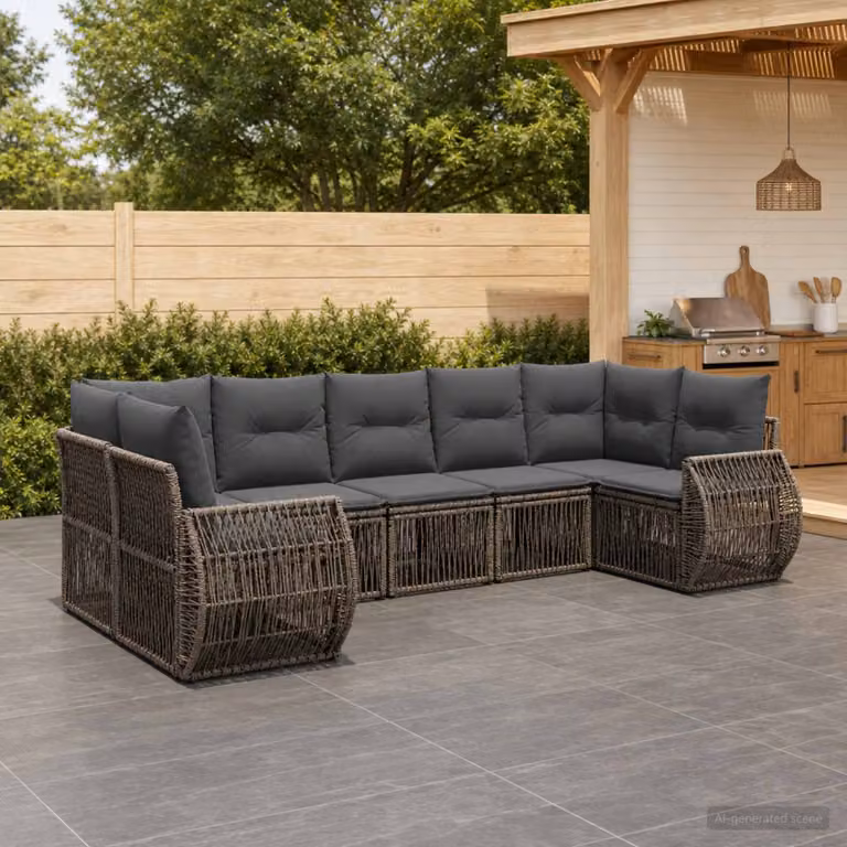 Set Divano da Giardino vidaXL 7 posti a forma di U in metallo antracite con cuscini inclusi