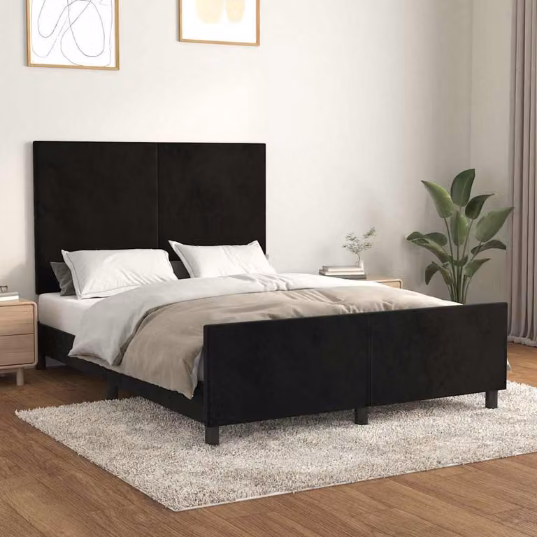 Giroletto senza materasso vidaXL in velluto nero con struttura in legno e MDF L: 140 cm, P: 190 cm, H: 146 cm