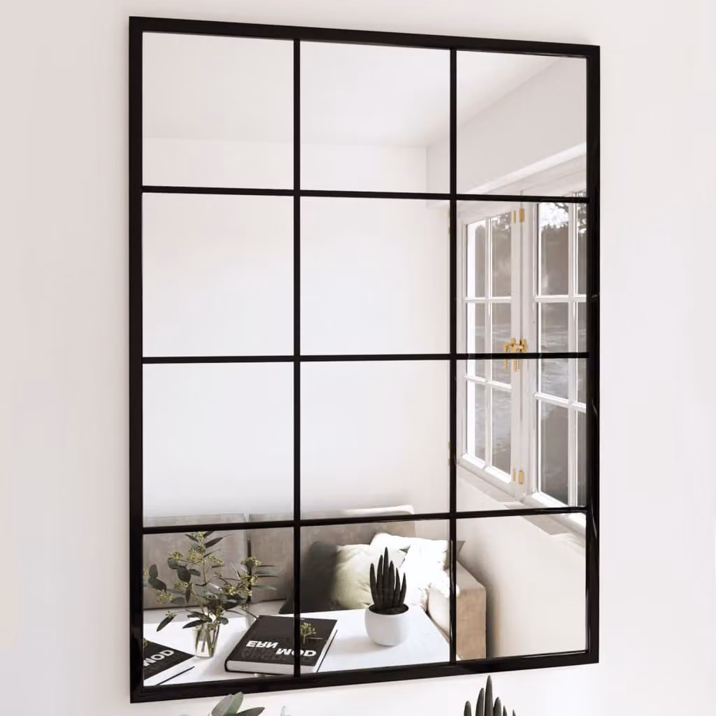 Set di 3 specchi da parete vidaXL in metallo e vetro, colore nero, L: 80 cm, H: 60 cm