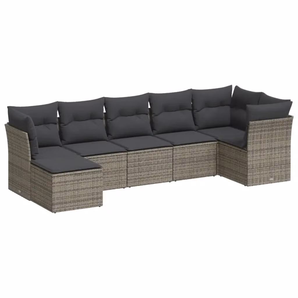 Set di divani da giardino vidaXL in polyrattan grigio con cuscini, 7 pezzi – 2