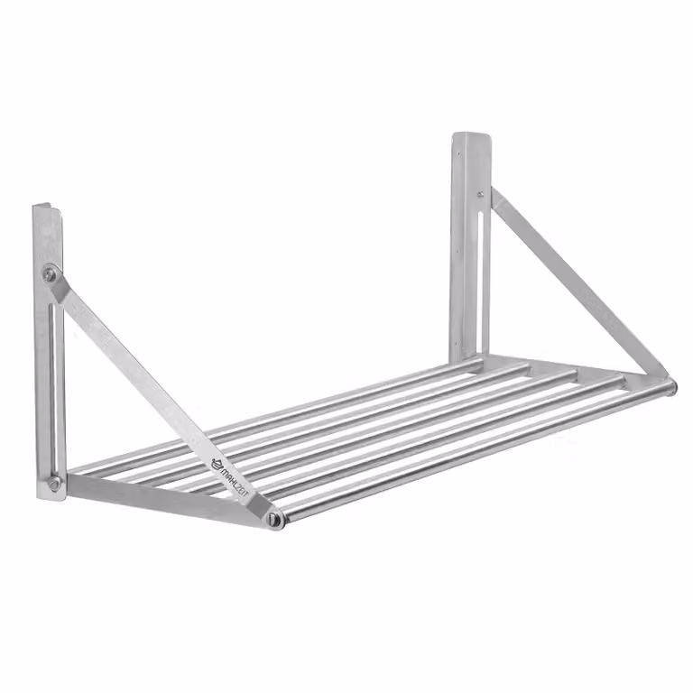 Mensola da parete in acciaio inox Mahlzeit, 100 x 30 cm, mensola pensile pieghevole con pratico design a barra