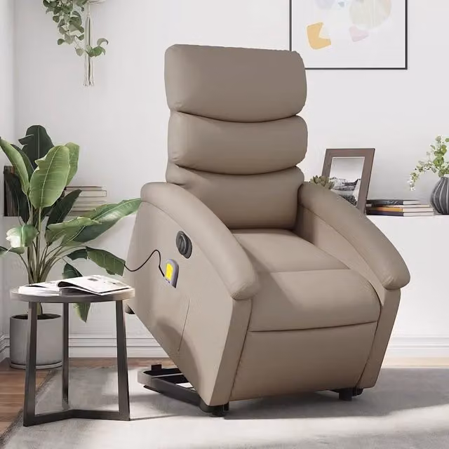 Poltrona Alzapersona con Massaggio Elettrico vidaXL in Similpelle Beige per Anziani