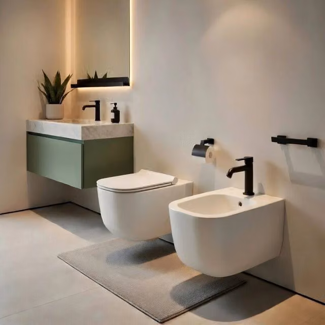 Set di sanitari sospesi WC e bidet in ceramica Ceramiche Dolomite serie ALBA con copriwater soft-close, Bianco Opaco