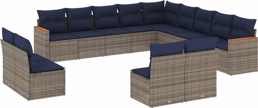 Set Divani da Giardino 13 pz con Cuscini Grigio in Polyrattan