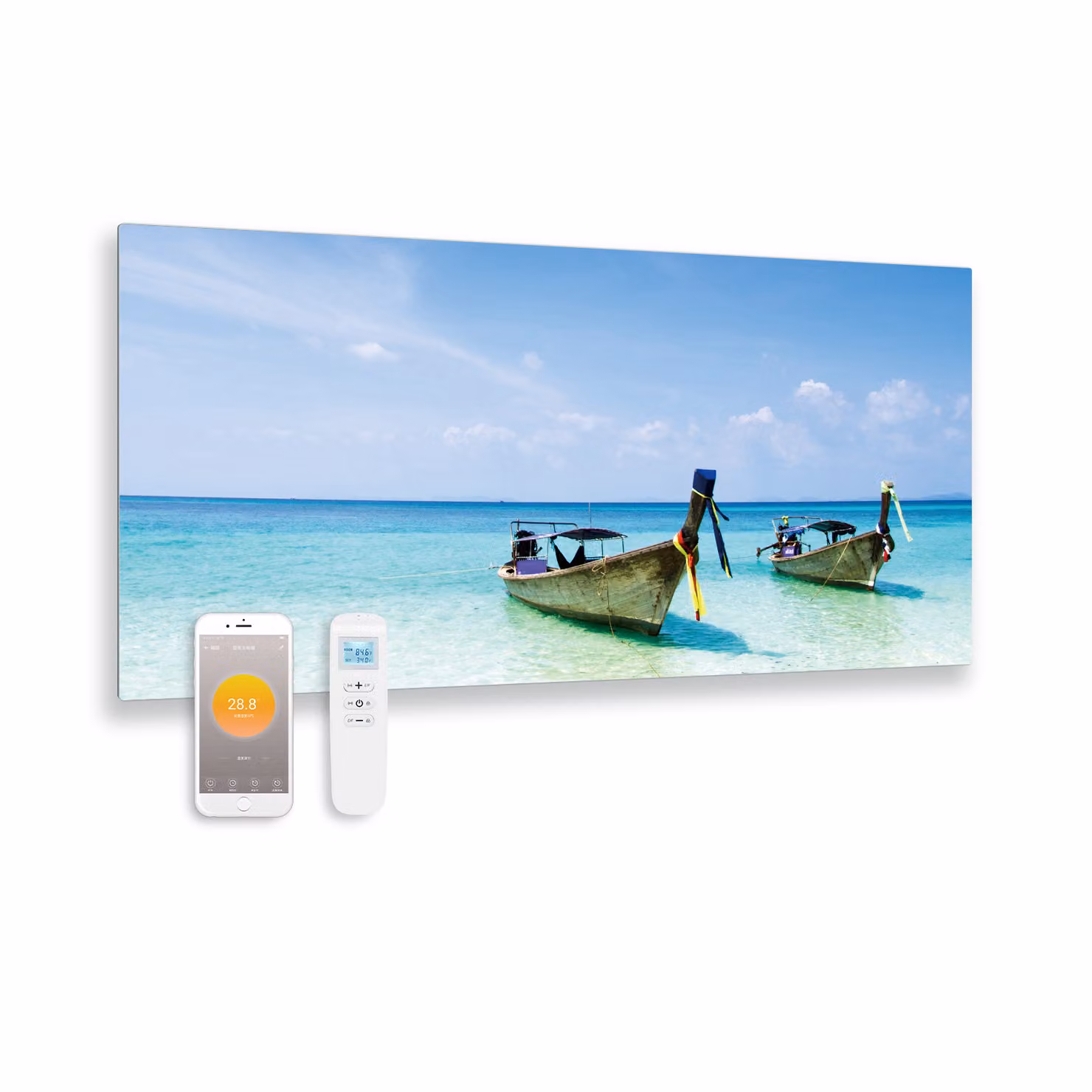 Pannello a infrarossi in vetro stampato con Wifi e telecomando Sea 119x59 700Watt