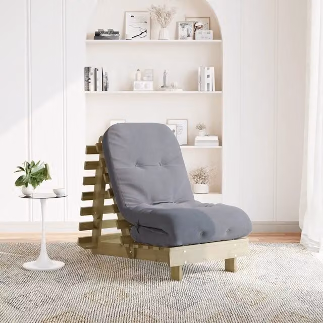 Divano Letto Futon vidaXL in Pino Impregnato con Materasso Grigio L/P/H: 206 x 60 x 11 cm – 1