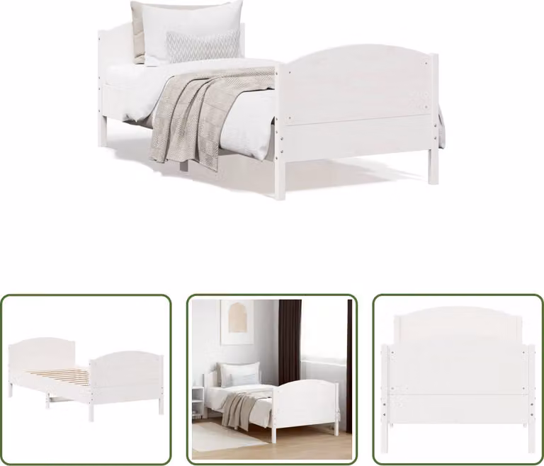 The Living Store Letto in legno massiccio senza materasso bianco 100x200 cm in legno di pino