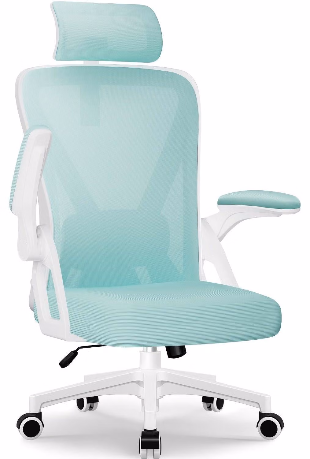 Sedia da ufficio ergonomica con supporto lombare e poggiatesta regolabili, braccioli pieghevoli e imbottitura in memory foam