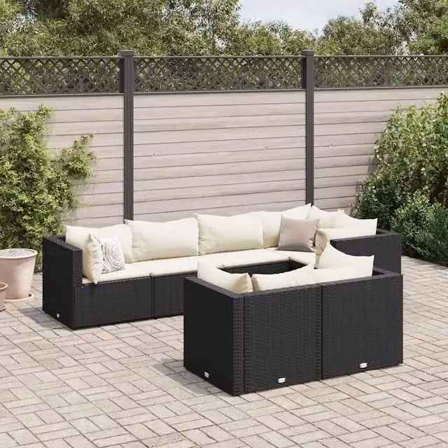 Set Salotto da Giardino con Cuscini 7pz Nero Polyrattan 3308184