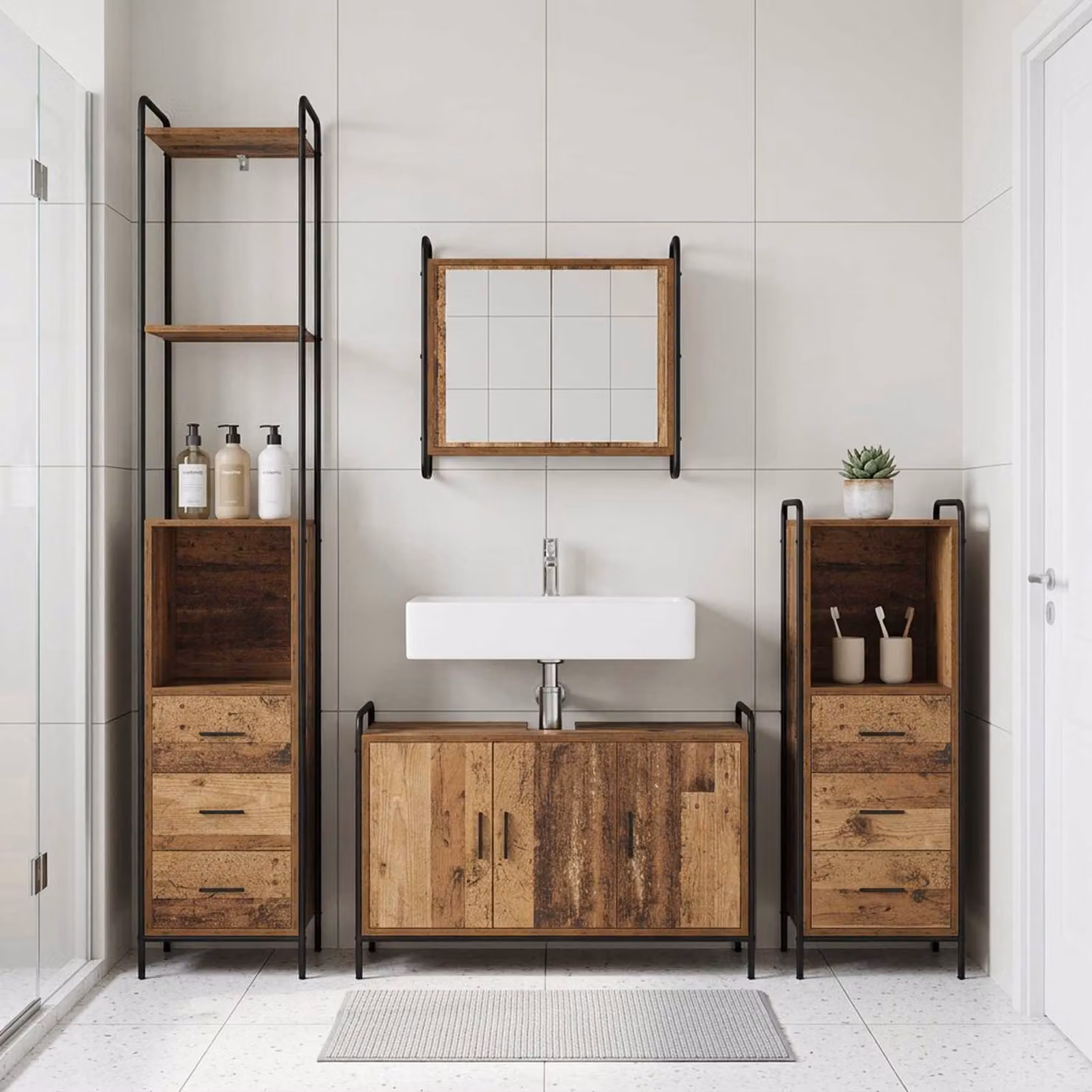 vidaXL Set di Armadi da Bagno 3 pz Legno antico 40 x 36 x 200,5 cm