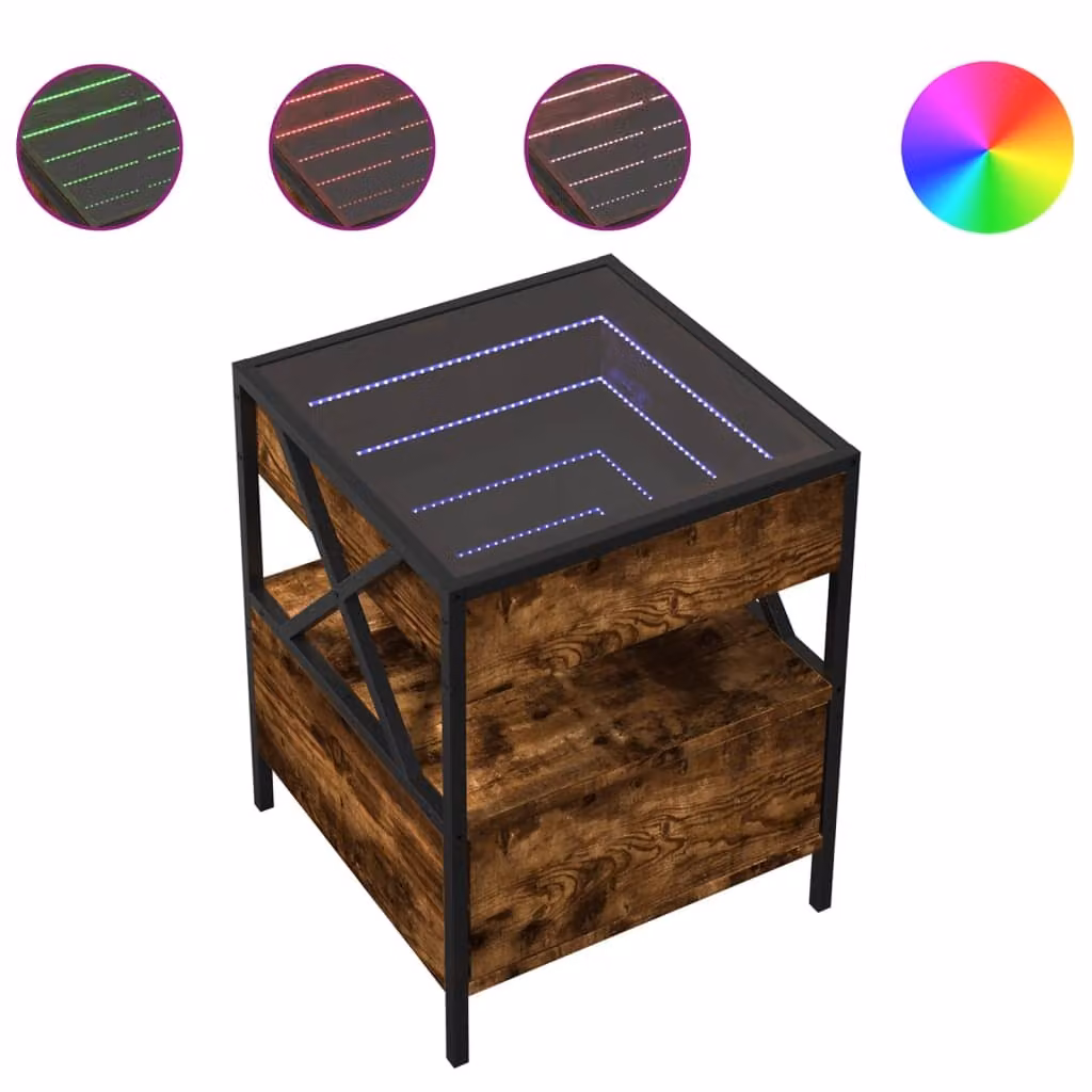 Tavolino da Salotto con LED Infinity Rovere Fumo 40x40x51 cm