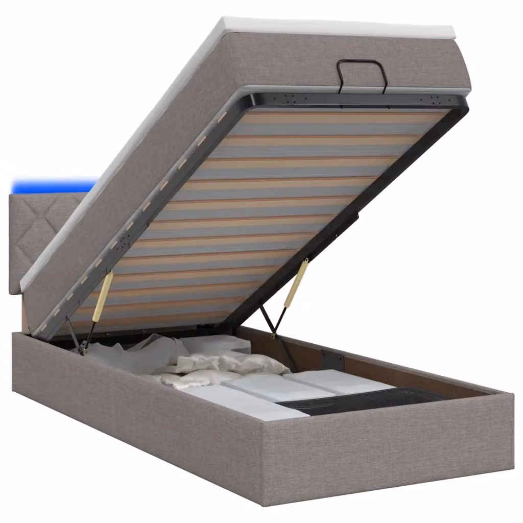 Letto Ottomano con Materasso e LED vidaXL, Colore Grigio e Beige, L/P/H: 80 x 200 x 88 cm – 2