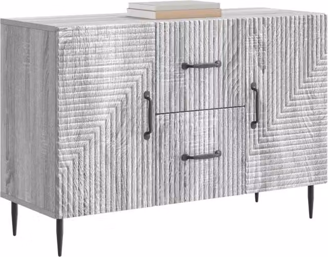 Credenza moderna in legno ingegnerizzato Grigio Sonoma per soggiorno e sala da pranzo L: 89 cm, P: 34,5 cm, H: 60 cm