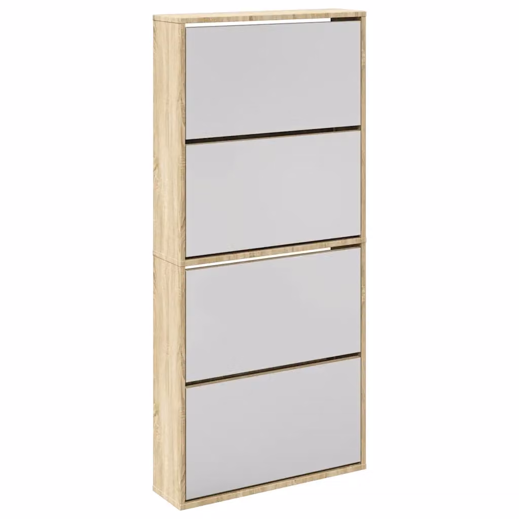 Scarpiera moderna vidaXL con specchio e scomparti basculanti in rovere marrone L: 63 cm, P: 17 cm, H: 134 cm – 2