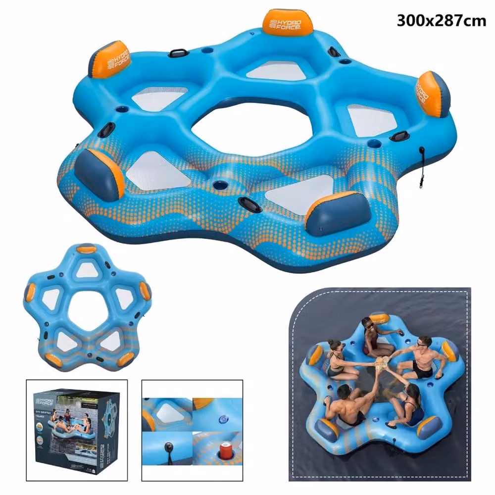 Isola Gonfiabile Galleggiante Trade Shop Traesio Blu per 5 Adulti con Schienali e Portabevande L: 300 cm, P: 287 cm – 2