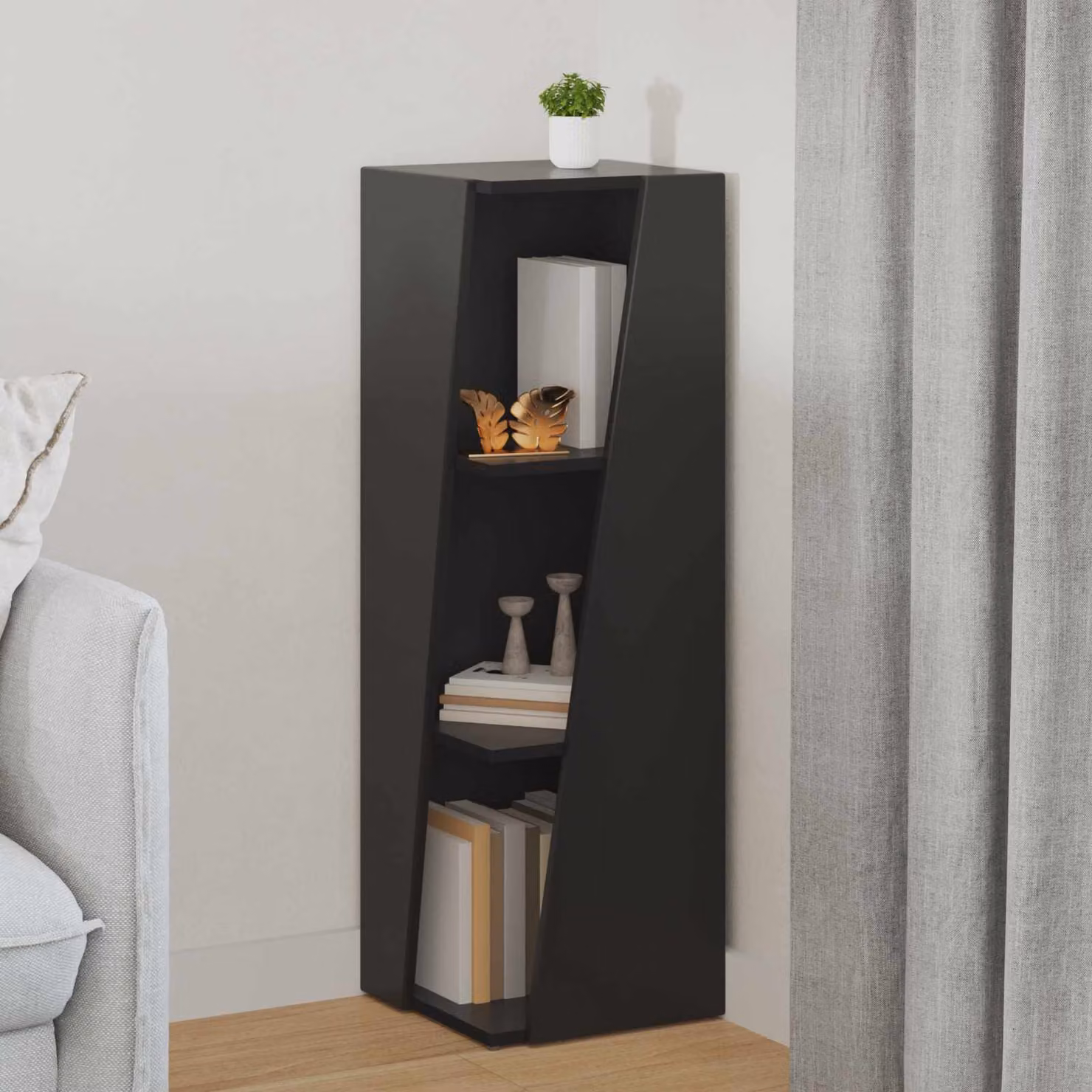 vidaXL Mensola laterale moderna in MDF nero con pannello posteriore L 33 cm, P 32 cm, H 100,5 cm