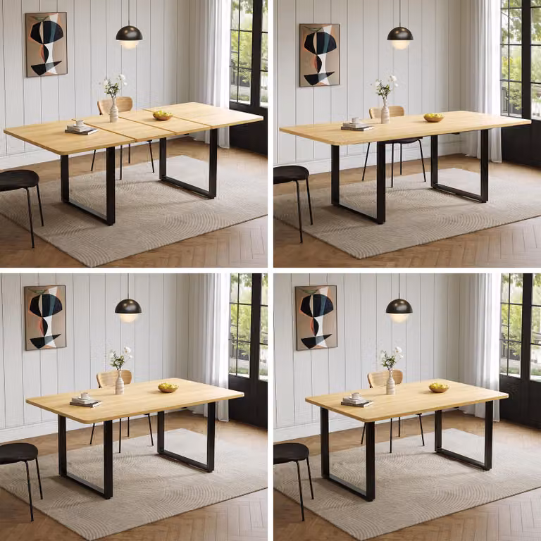 Tavolo da pranzo allungabile, dimensioni 140/180/220 x 80 cm, per 6-10 persone, gambe in metallo, finitura effetto legno noce