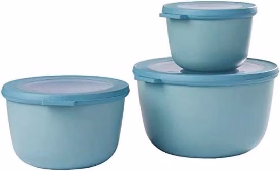 Set di 3 contenitori rotondi Mepal Nordic Green con coperchio ermetico, adatti per frigorifero, freezer e microonde, volumi: 500 ml, 1000 ml e 2000 ml