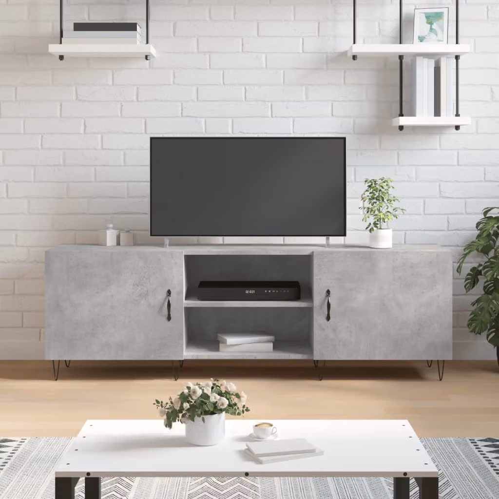 vidaXL Mobile Porta TV Grigio Cemento in Legno e Metallo L: 150 cm, P: 30 cm, H: 50 cm