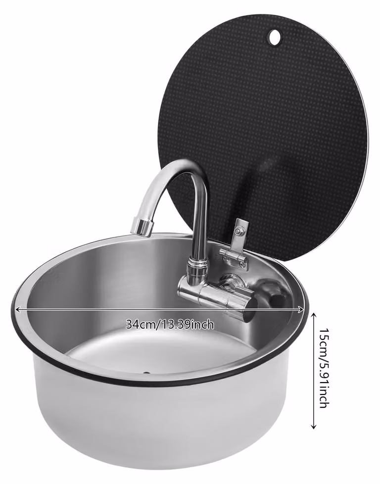 Lavello da cucina, rubinetto pieghevole, design compatto, colore argento