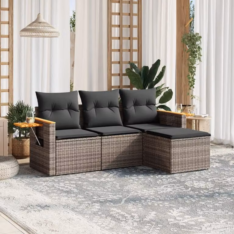 Maison Exclusive - Set Divani da Giardino 4 pz con Cuscini in Polyrattan Grigio