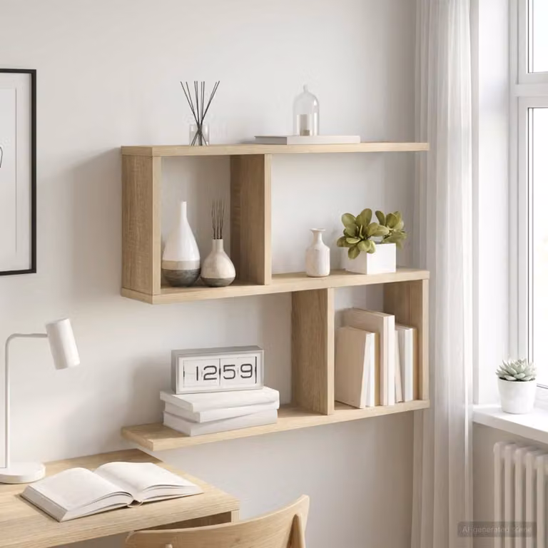 Scaffale da parete moderno vidaXL in legno MDF, colore beige e marrone, L: 60 cm, P: 12 cm, H: 50,5 cm