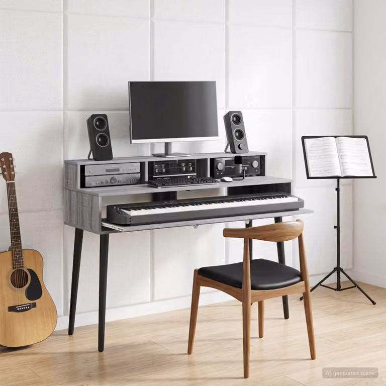 Scrivania da studio e computer vidaXL moderna in MDF laminato grigio L: 110 cm, P: 42,5 cm, H: 36 cm