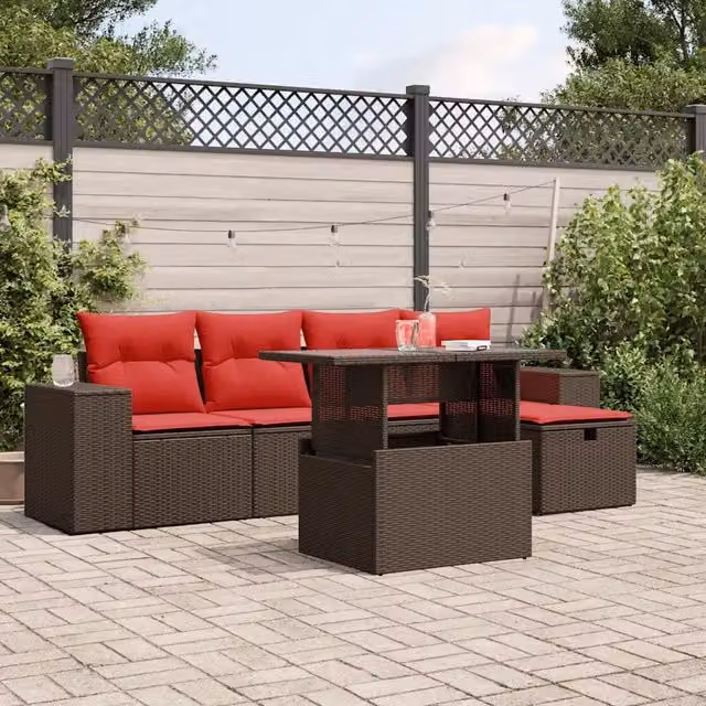 Set Divani da Giardino 6 pz con Cuscini Marrone in Polyrattan 3275294