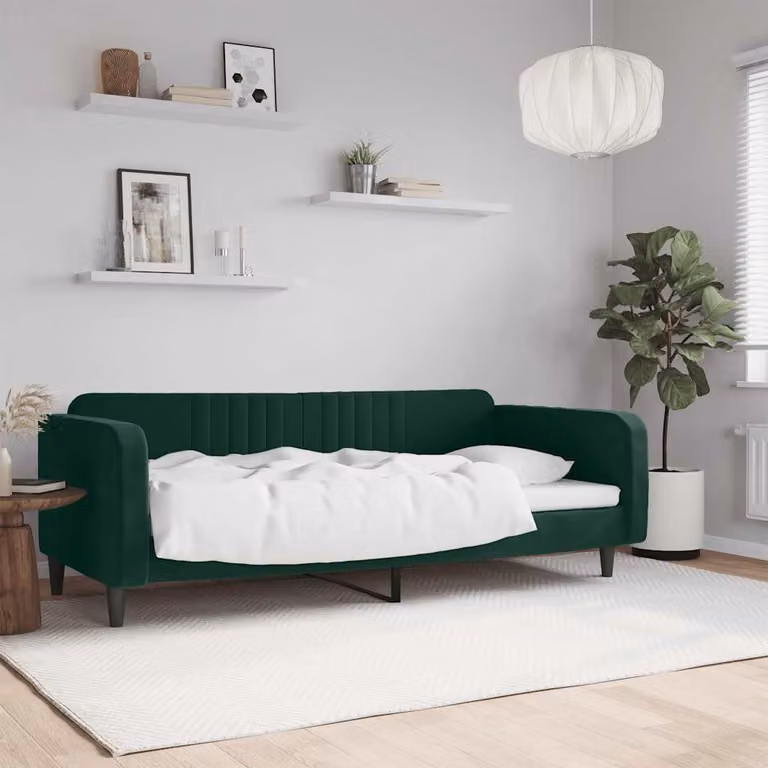 Letto da giorno vidaXL in velluto verde con struttura in metallo e legno, L/P/H: 200 x 90 x 75 cm