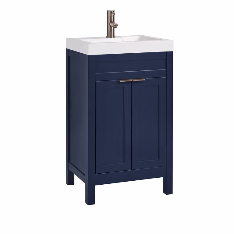 Mobile Bagno Blu Marino da 500mm con Lavabo e Maniglia Moderna con Impugnatura a Dito in Bronzo Spazzolato - Warwick