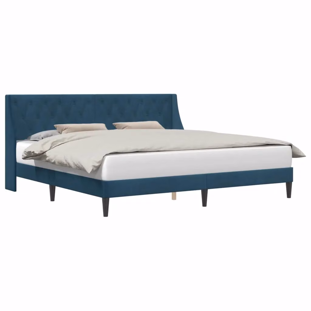 Letto moderno con testiera e giroletto in velluto blu, L/P/H: 200 x 200 x 102 cm – 2