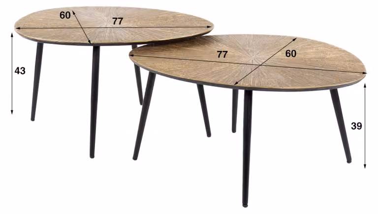 Tavolino FURNLUX Ray bronzo e nero 77 cm (2 pezzi) / Colore principale: oro / Dimensioni: 77 x 43 x 60 cm