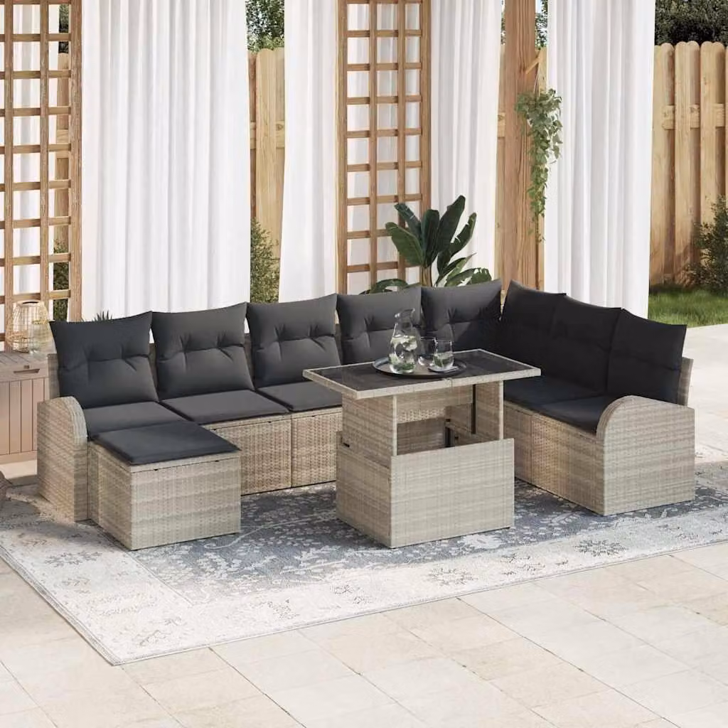 Maison Exclusive - Set da giardino composto da 9 pezzi, divano in rattan sintetico color grigio chiaro