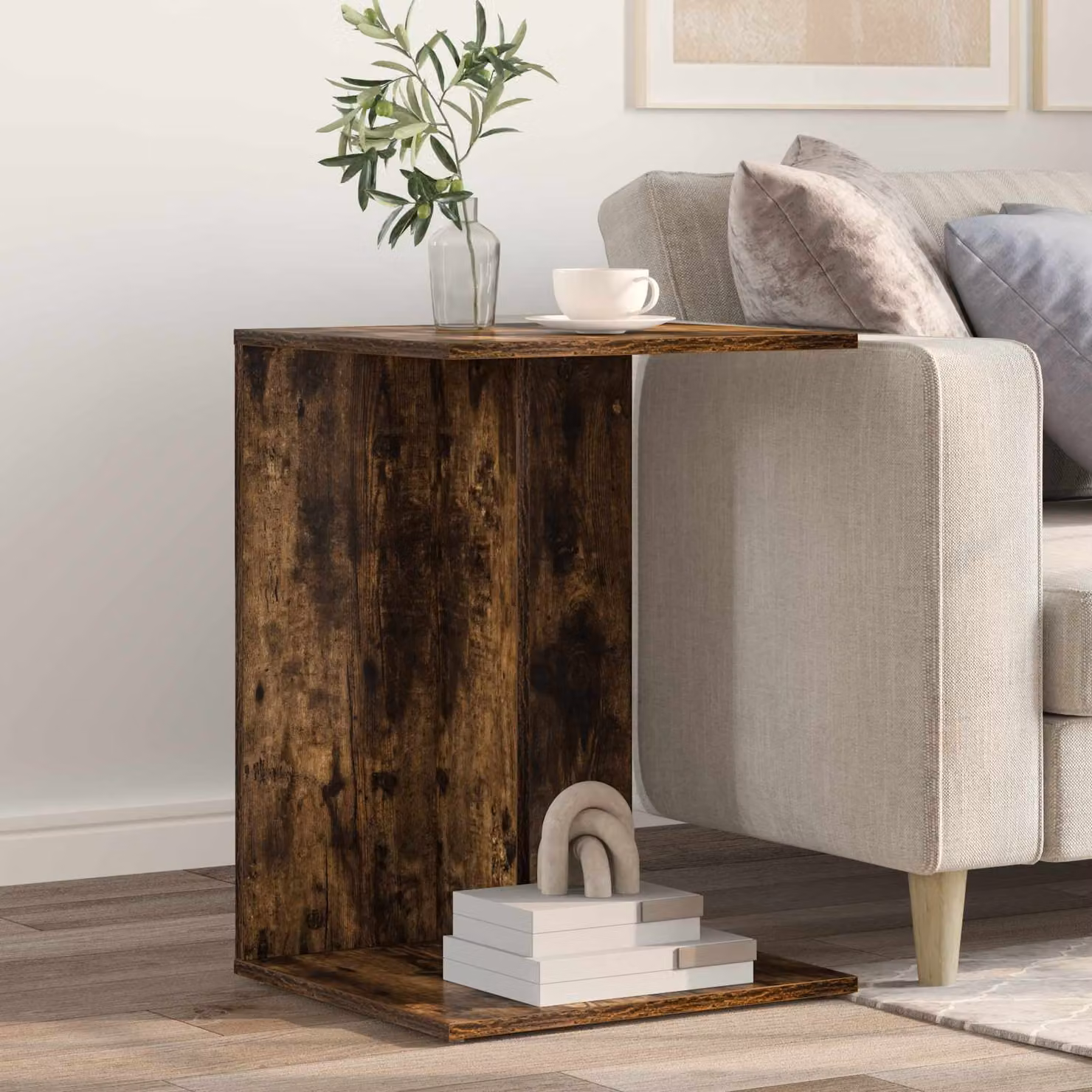 vidaXL Tavolo laterale moderno in rovere fumé marrone L/P/H: 45 x 40 x 62,5 cm