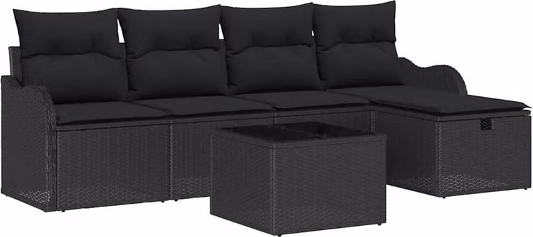 Set Divano da Giardino con cuscino 6 pcs Nero Poly Rattan