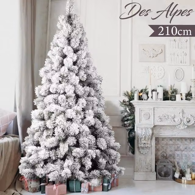 Albero di Natale Innevato Des Alpes Bakaji, Verde e Bianco, Altezza: 210 cm